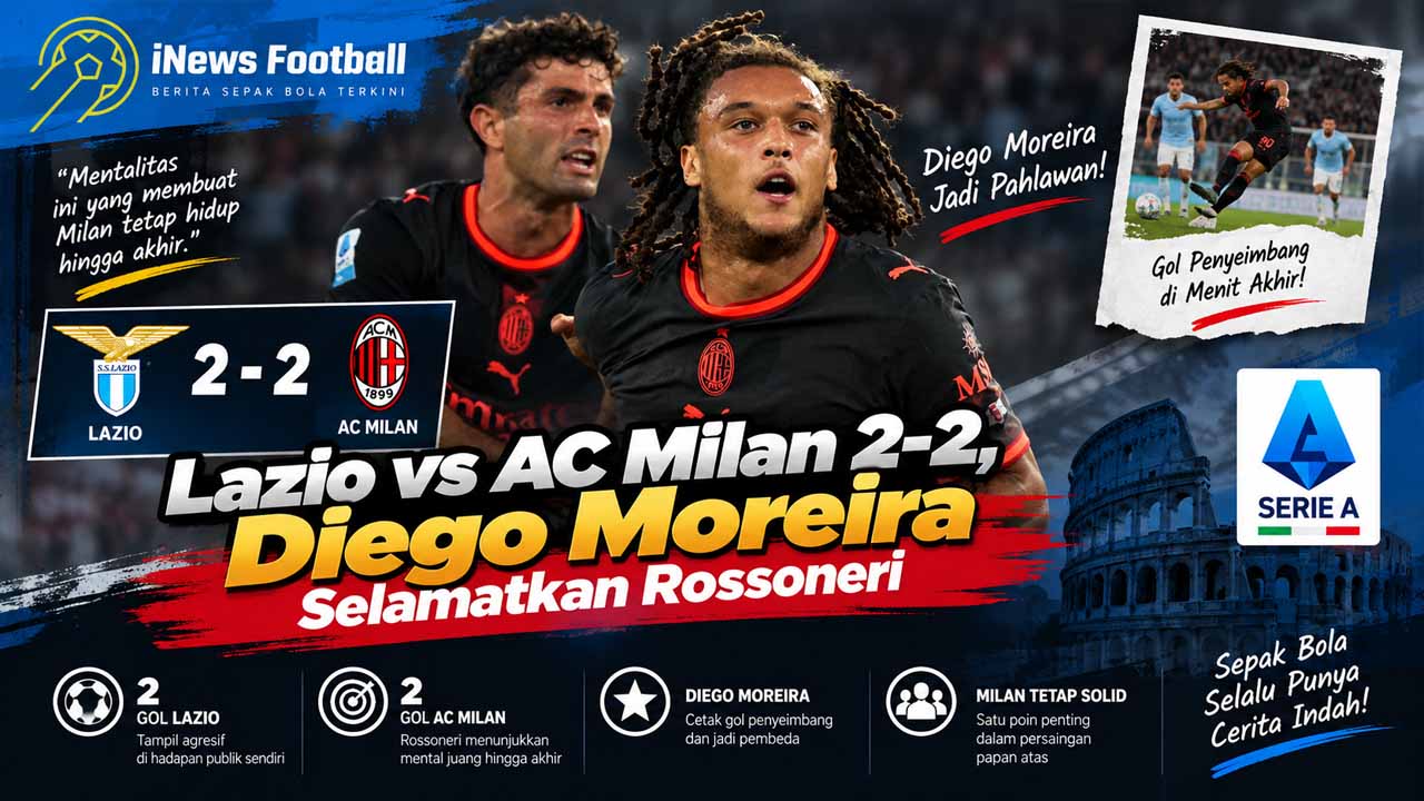 Lazio vs AC Milan 2-2, Diego Moreira Selamatkan Rossoneri